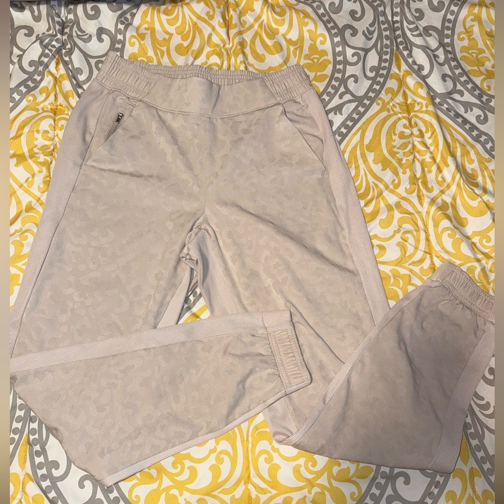 Athleta Neutral Taupe Textured Jogger Pants